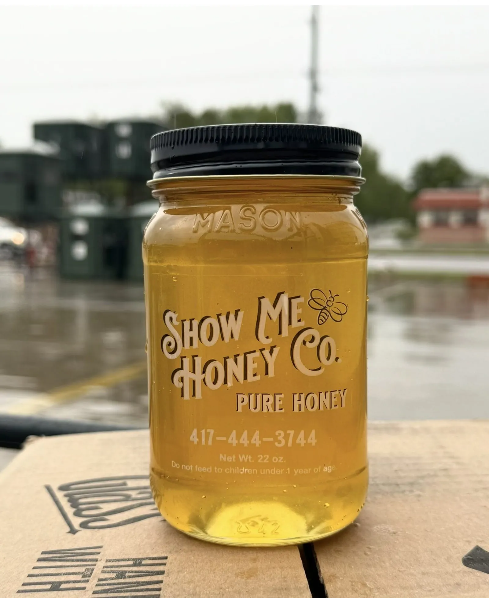 A jar of Show Me Honey Co raw honey